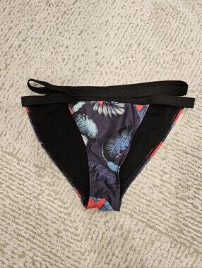 Missguided Navy Tropical Print Bikini Double Strap Bottoms US6